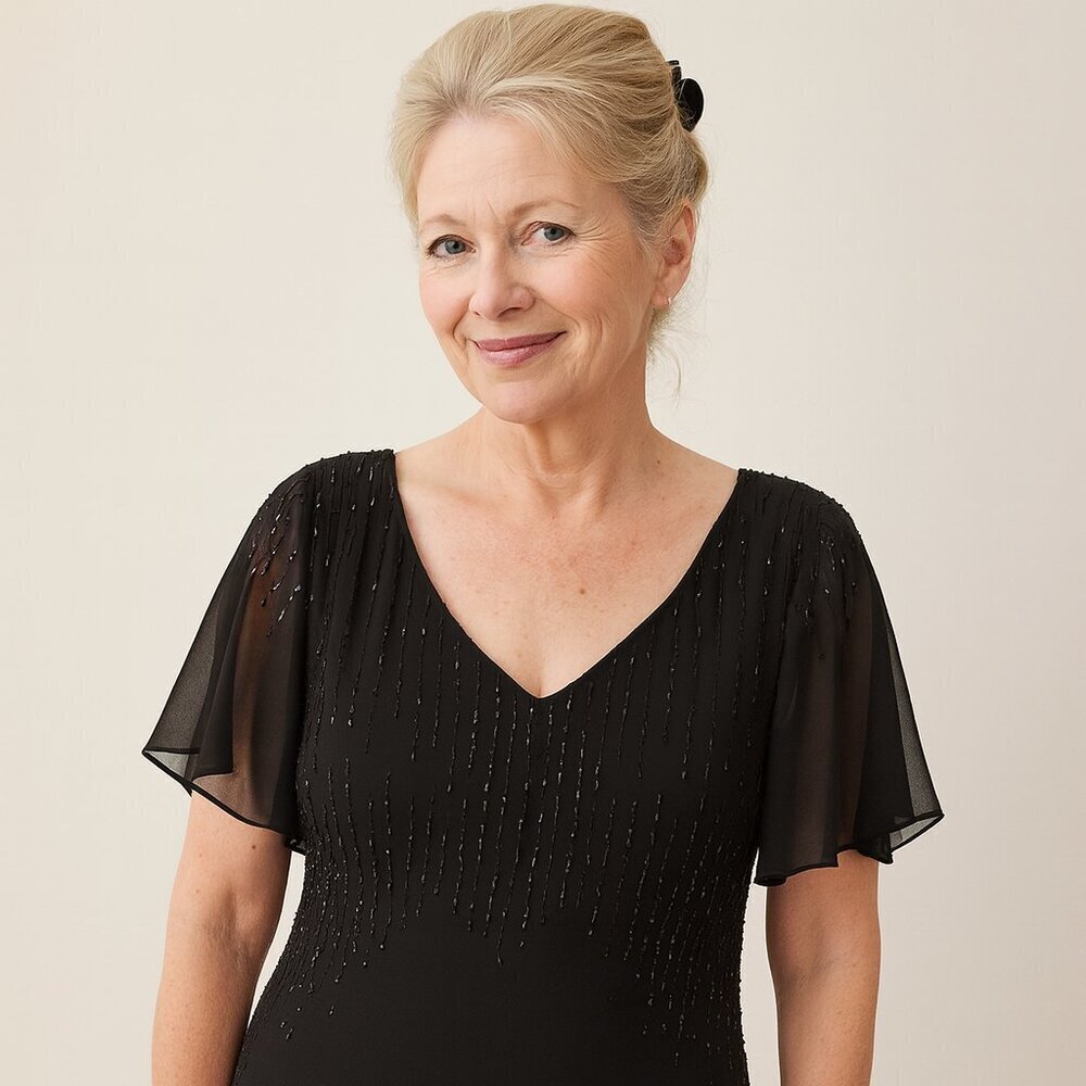 Adrianna Papell Black Beaded Maxi Gown